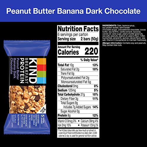 KIND Wholesome Snack Bars - Peanut Butter Banana Darkish Chocolate, Gluten-Free Breakfast Bars with 8g Protein, 1.76 oz Packs (6 Rely)