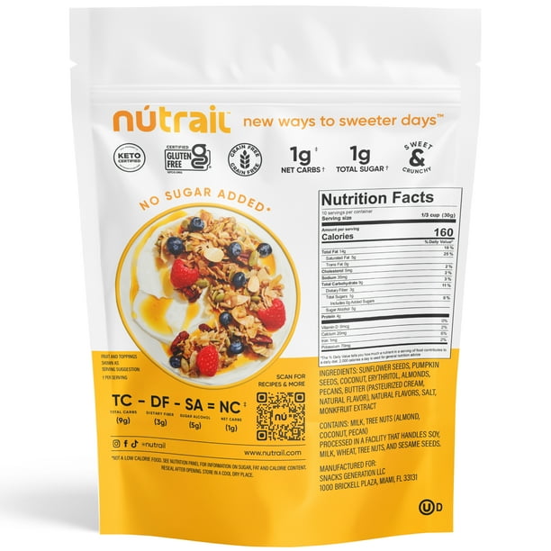 NuTrail Honey Nut Nut Granola Cereal, Sugar-Free, Keto-Pleasant, Gluten-Free, 11 oz, Single Pack