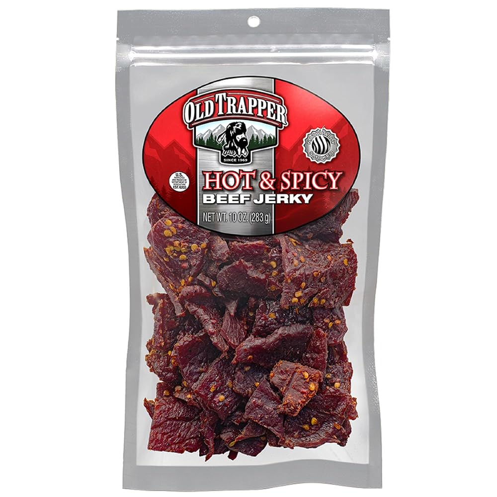 Outdated Trapper Scorching & Spicy Beef Jerky, 10-Ounce Single Pack – Tender, Flavorful Meat Snack for Lunches or Snacking, 11 Grams of Protein and 70 Energy per Ounce (Single Pack)