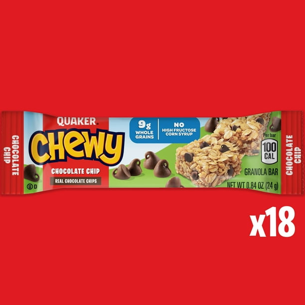 Quaker Chewy Chocolate Chip Granola Bars - Pack of 18, Every 0.84 oz